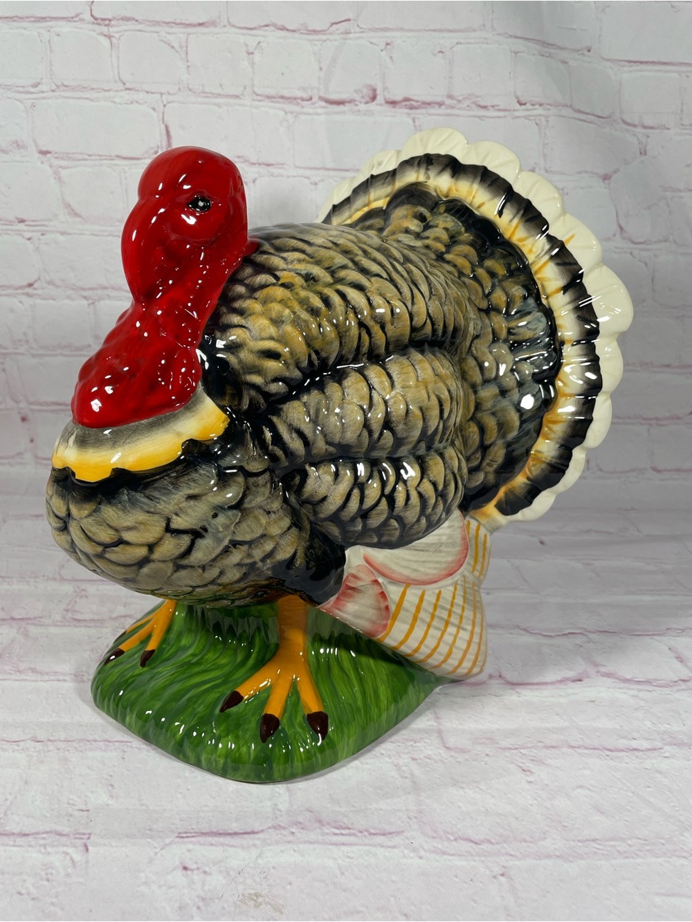Hand Painted Ceramic Large Turkey Figurine Thanksgiving Harvest Decor